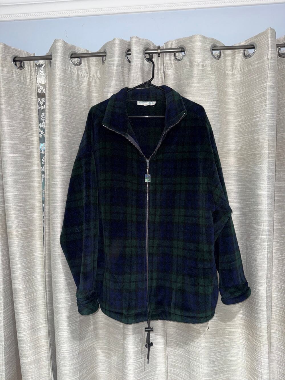 Vintage Mark Fore & Strike XL Green Blue Plaid Fleece Jacket Full Zip